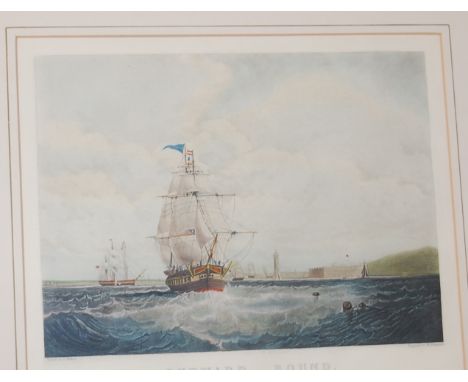 After S Walters - Outward Bound, and Homeward Bound, pair colour engravings; and a pair of hunting prints (2)
