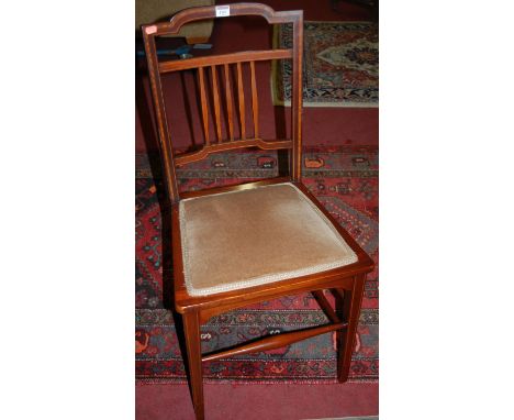 An Edwardian mahogany and satinwood inlaid single bedroom chair; together with a turned standard lamp (2) 