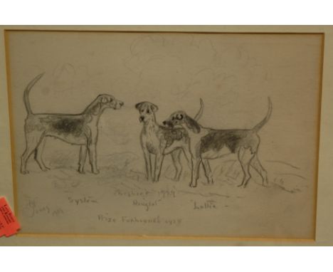 Assorted pictures and prints to include A Jones - prize foxhounds, pencil sketch