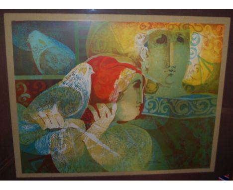 A contemporary print on canvas and two others (3)