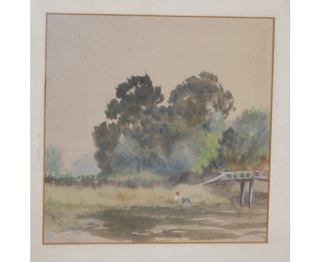 Frank Patsworthy - figures on the riverbank, watercolour, signed and dated lower right 1912; George Wright - after a good day