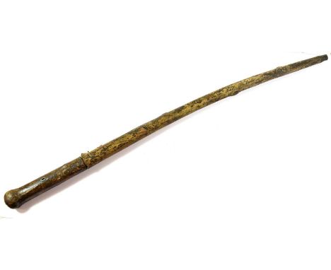 A 19th Century Sword Stick, the blade rusted into the leather covered wood haft, with brass ferrule, 92.5cm; a Burmese Dha, t