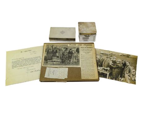 Squadron Leader Cecil Arthur Rea A.F.C., Royal Air Force Test Pilot Interest:- a silver mounted glass inkwell, the hinged cov