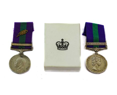 A General Service Medal 1918-62, with clasp CANAL ZONE, awarded to AC1 A R HAWKINS (4114794) RAF, in box of issue; a General 