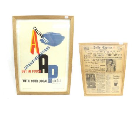 A Second World War Air Raid Precaution Recruitment Poster, "ARP Calling You - Air Raid Precautions - Get in touch with your L