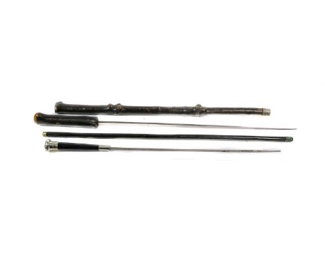 A King's Own Scottish Borderers Ebonised Swordstick, with 51cm square tapering steel blade, the plated pommel set with regime