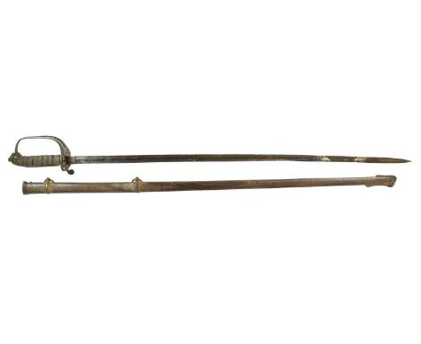 A Victorian 1854 Pattern Infantry Officer's Sword, with 83cm steel epee blade, brass gothic hilt and steel scabbard, 100.5cm;