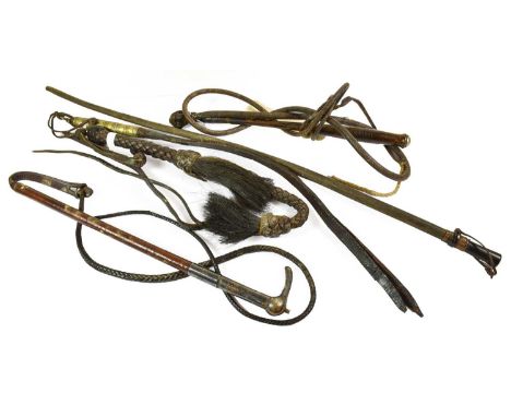 A First World War Period Hunting Whip by Swaine &amp; Adeney Co., London, the heavy silver plated hook handle with planished 