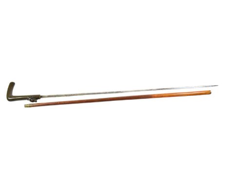 A 19th Century Malacca Swordstick, the 73cm single edge tapering steel blade bears traces of original gilding and bluing, the