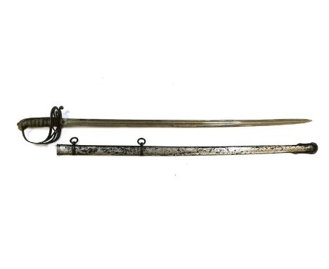 A Victorian Rifle Volunteers Officer's Sword, the 82.5cm single edge fullered steel blade etched with regimental badge and fo