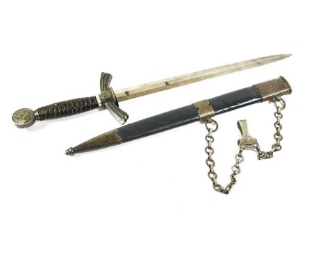 A Second World War German Air Force Dagger, first pattern, with 31cm double edge unsigned steel blade, the white metal hilt w