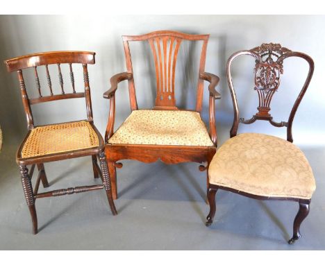 A 19th Century Mahogany Chippendale Style Armchair together with two side chairs 