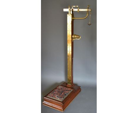 A Pair of Victorian Mahogany and Brass Jockey Scales by W &amp; T Avery Ltd, Birmingham, 133cm tall