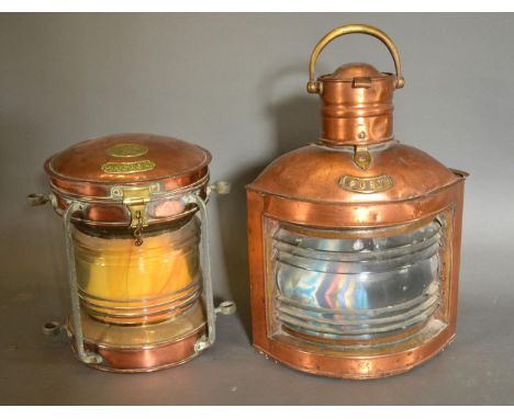 A Copper Ship's Port Lamp, together with a similar copper anchor lamp 