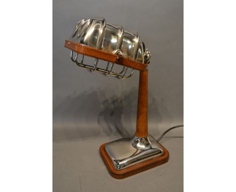 A Chromium and Leather Desk Lamp 40cm Tall 