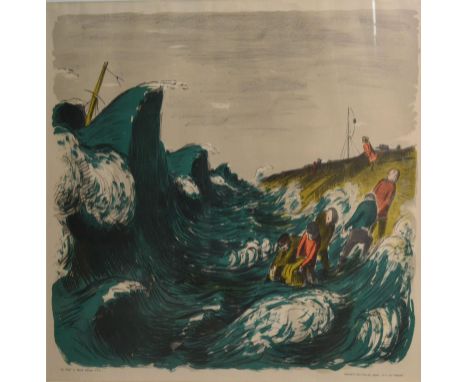 Edward Ardizzone, "The Wreck" Coloured Lithograph distributed by School Prints Ltd 1951, 49cm x 74cm