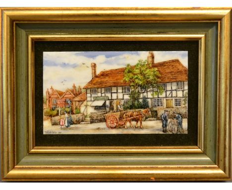 Rita Whitaker, "Albury Corner, Pulborough"enamel on copper signed 6cm x 10cm 