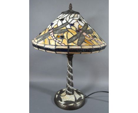 A Tiffany Style Table Lamp decorated with dragonfly 58cm tall 