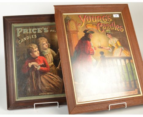 A late 19th century chromolithograph advertisement for Youngs paraffin candles with a maidservant on a staircase lighting the