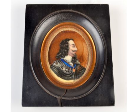 An oval portrait miniature of a 17th century prince, inscribed to the back Prince Rupert, 7.5cm  x 6cm. Condition Report: Cra
