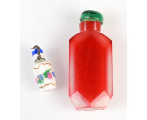 An 18th century Venetian white glass miniature scent bottle, with a lamp work scent bottle, together with a Pekin glass snuff