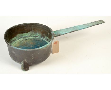 A bronze skillet, the handle cast 'John Fathers'.