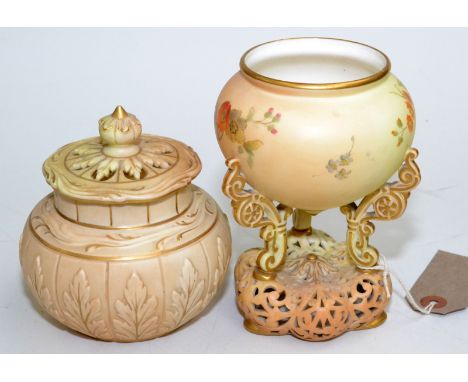 A Worcester Grainger & Co small potpourri vase, shape 678, and a Grainger & Co tripod bowl on reticulated foot shape 474. 