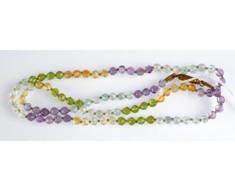 An amethyst, peridot, citrine and crystal bead necklace, length 53.5cm.