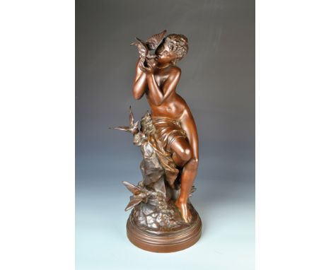 A bronze by Mathurin Moreau 'Naked Lady With Three Birds', signed 'Math.Moreau' and with the markings of foundry Susse, Paris