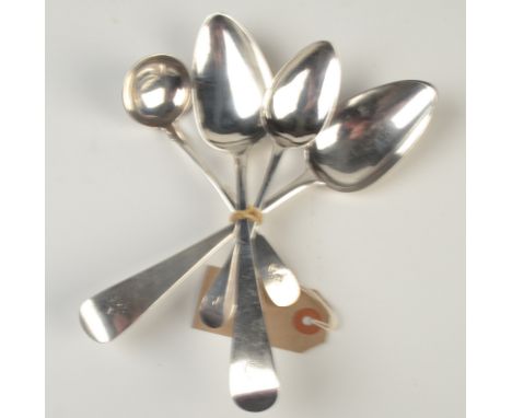 An Edinburgh plain fiddle pattern toddy ladle, a pair of Edinburgh Old English pattern tablespoons and one other Edinburgh sp