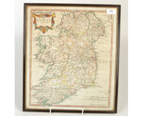 A late 17th century Morden hand coloured map 'The Kingdom of Ireland' sold by Swale and Churchill, 42 x 34.5cm.