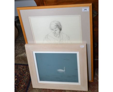 PETER PERRY 
Swan, Newlyn
Oil on canvas 
Signed
Together with a pencil portrait by John Wood
