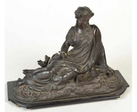 A 19th century bronze of a seated woman representing Art, height 23cm.  Condition Report: No condition issues