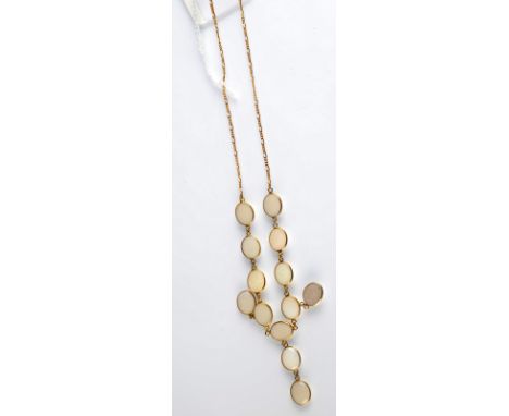 A 9ct. gold and opal necklace, length 54cm.