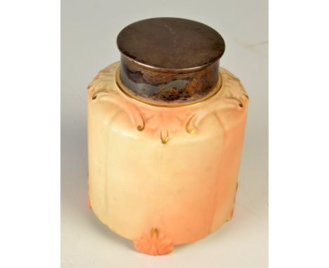 A Worcester Locke & Co. blush ivory tea caddy with silver cap, hallmarked Birmingham 1902,  height 10cm.  Condition Report: S