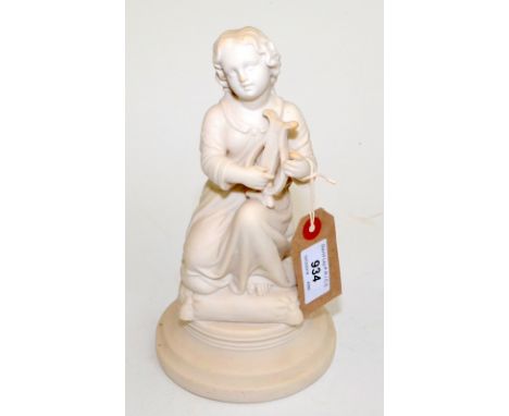 A Victorian Parian figure of a child playing a lyre and one other Parian figure. 