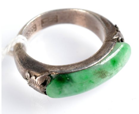 A Chinese silver and jade ring.