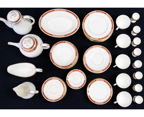 A Royal Worcester Beaufort pattern tea and dinner service, for eight, comprising teapot, coffee pot, tea/coffe cups and sauce