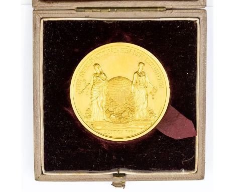 The International Health Exhibition, Gold Medal, London 1884 by J. Pinches of London, 44mm, 59.05gms, in original case (21ct 