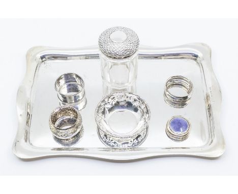 A George V silver rectangular shaped tray, Birmingham 1914 maker A.M & Co, with presentation inscription to the underside, 'T
