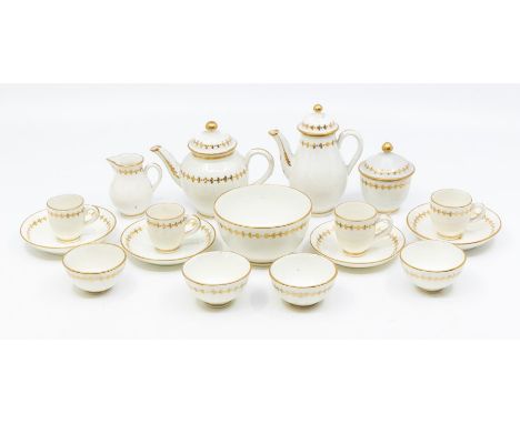A 19th century miniature tea set, comprising teapot, coffee pot, four tea bowls, four coffee cups, four saucers, milk jug, su