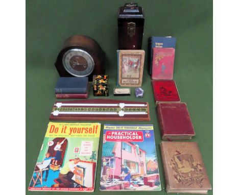 Sundry lot including storage boxes, mantle clock, snooker scoreboard, volumes and magazines etc

All in used condition, unche