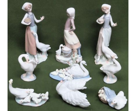 Quantity of Lladro glazed ceramic figures, all with geese

all used and unchecked 