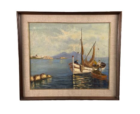Neapolitan seascape - Oil painting on canvas, 20th-century Italian school, depicting a Neapolitan seascape. Frame dimensions: