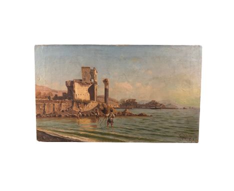 Marine view with architectural capriccios - Salvatore Guidotti (1836 Naples - 1903) - Oil painting on canvas, 19th century, I