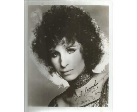 Barbra Streisand signed 10x8 b/w photo. Excellent 10x8 black and whie portrait with just a couple of stains to top, not affec