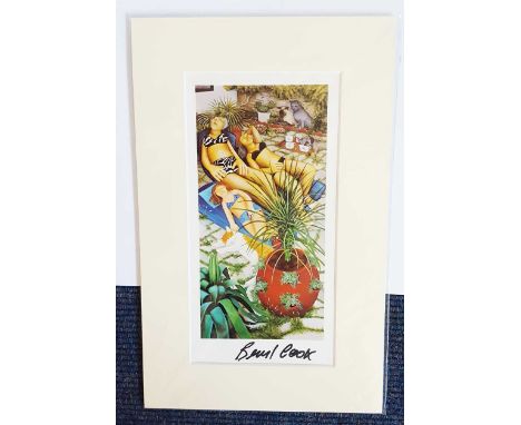 Beryl Cook signed print. Lovely 9x5 print of the painting Sunbathing by artist Beryl Cook (1926 - 2008). One of Britain's mos