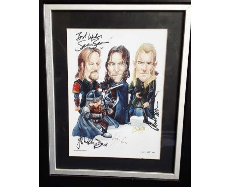 Lord of the Rings signed framed print. Fantastic framed caricature print of the Lord of the Rings actors, measuring 15x17 inc