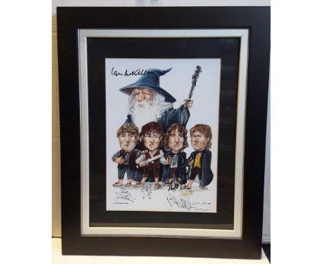 Lord of the Rings signed framed print. Fantastic framed caricature print of the Lord of the Rings actors, measuring 15x17 inc