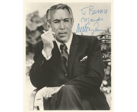 Anthony Quinn signed 10 x 8 inch b/w portrait photo to Bernie Good condition. All signed items come with Certificate of Authe